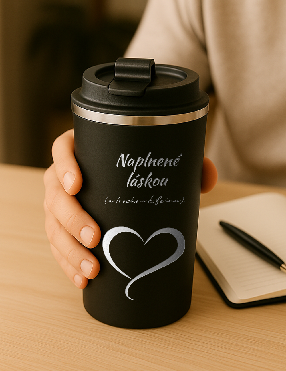 Nerezový termohrnček S012- Naplnené láskou a trochou kofeínu